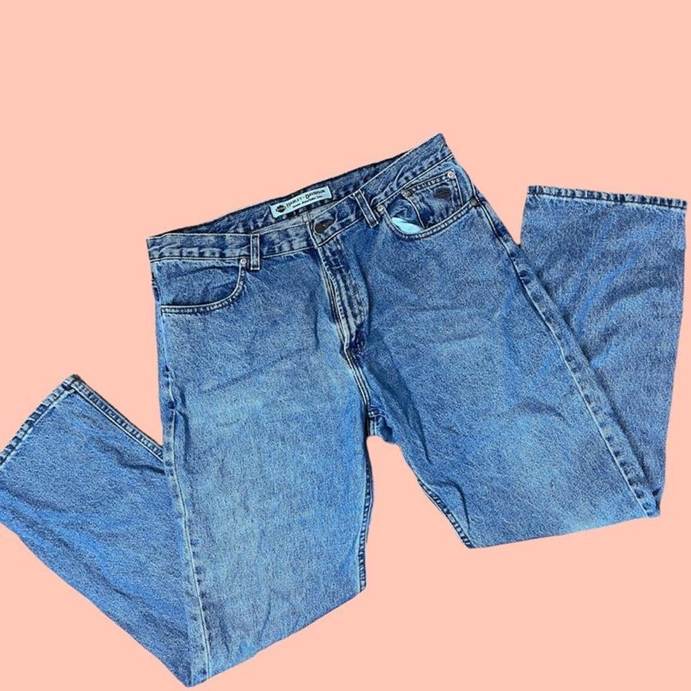 2000s vintage Harley Davidson motorcycles dark wash denim jeans